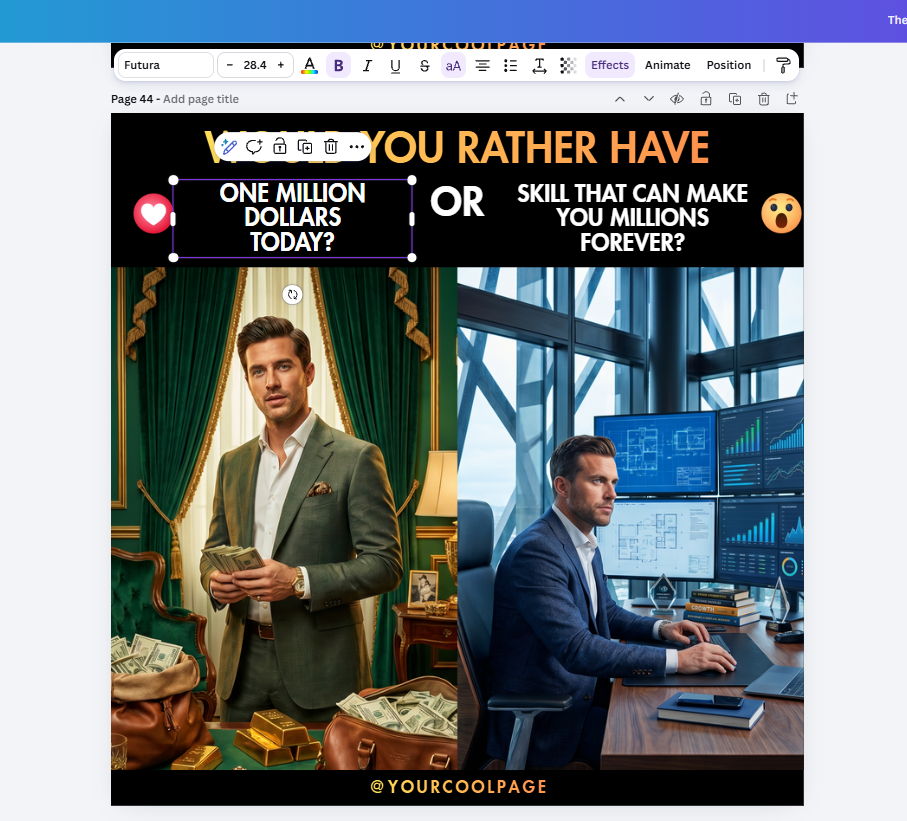 Editing a template and posting it to social media