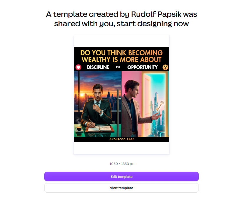 Opening a Canva template link after purchase